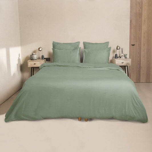 Housse de couette satin de coton vert pistache JULIA