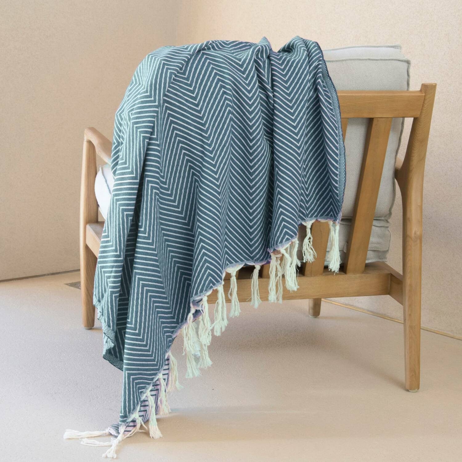 Plaid coton bleu pétrole AMSTERDAM    febronie.com