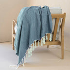 Plaid coton bleu pétrole AMSTERDAM    febronie.com