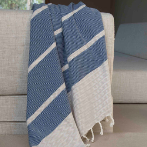 Plaid coton bleu marine LIV    febronie.com