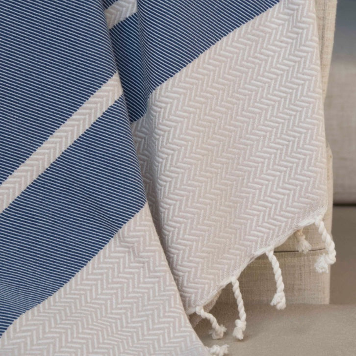 Plaid coton bleu marine LIV    febronie.com