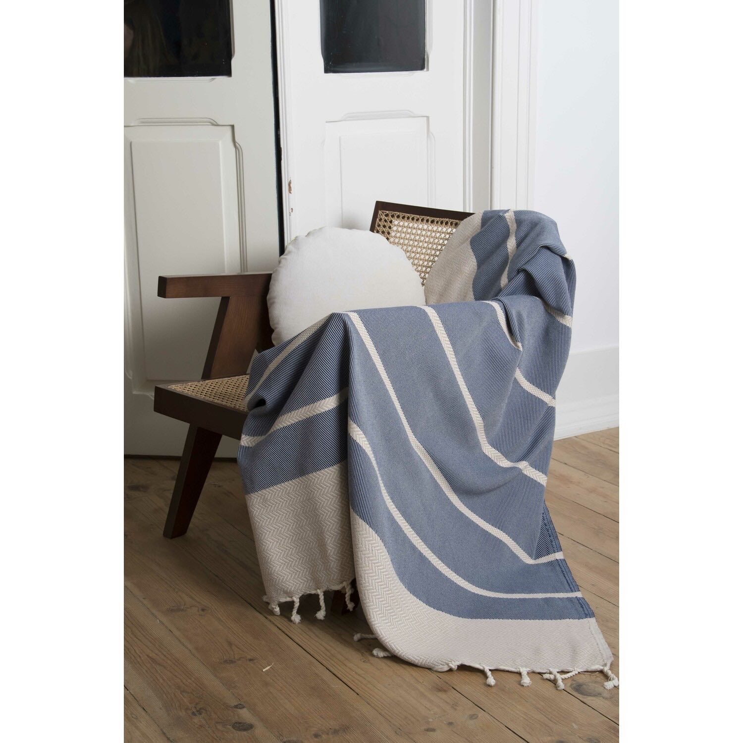 Plaid coton bleu marine LIV    febronie.com