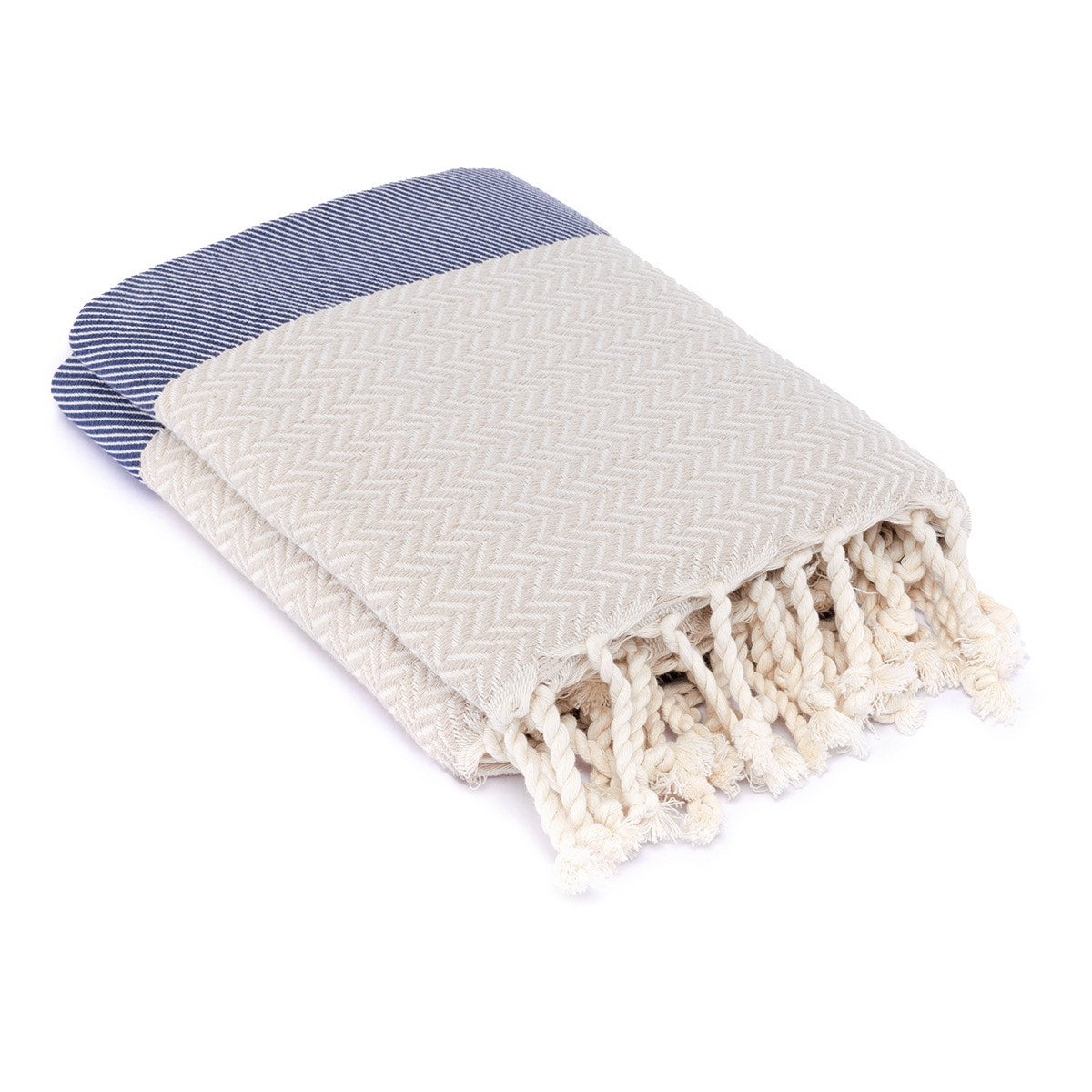 Plaid coton bleu marine LIV - 160x250 - febronie.com