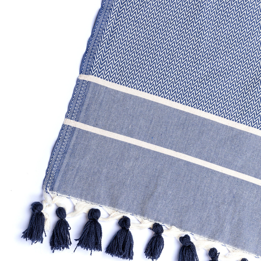Plaid coton bleu marine STOCKHOLM    febronie.com
