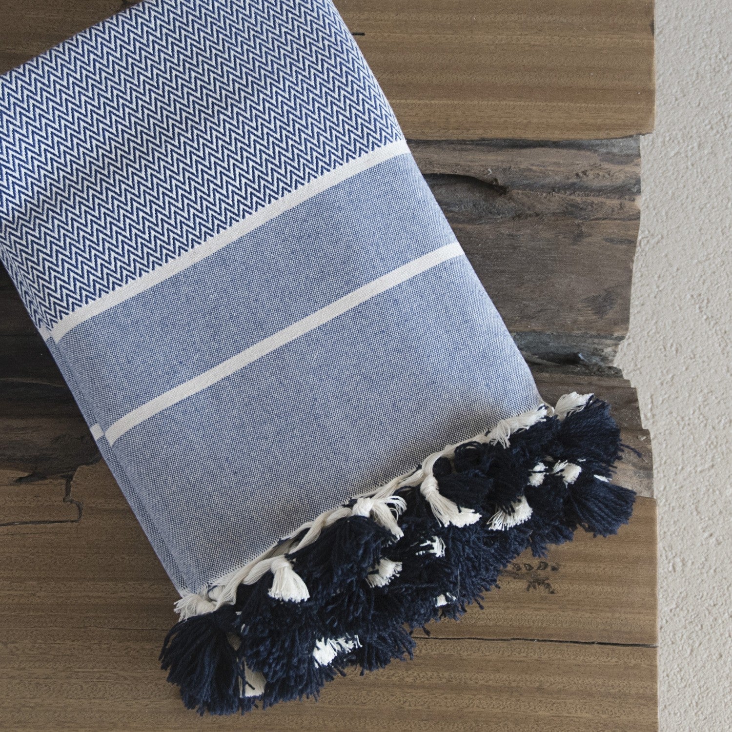 Plaid coton bleu marine STOCKHOLM    febronie.com