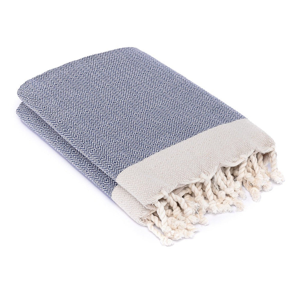 Plaid coton bleu marine COURCHEVEL - 130x170 - febronie.com