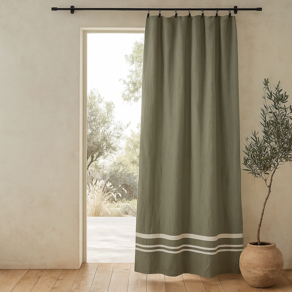 Panneau de rideau coton 180x200 MAHDIA - vert olive