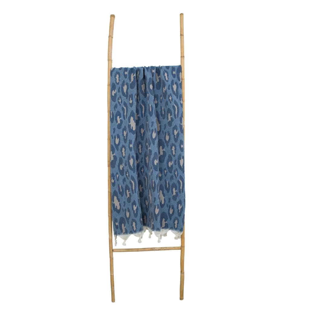 Fouta jacquard coton 100x200 LEOPARD - bleu