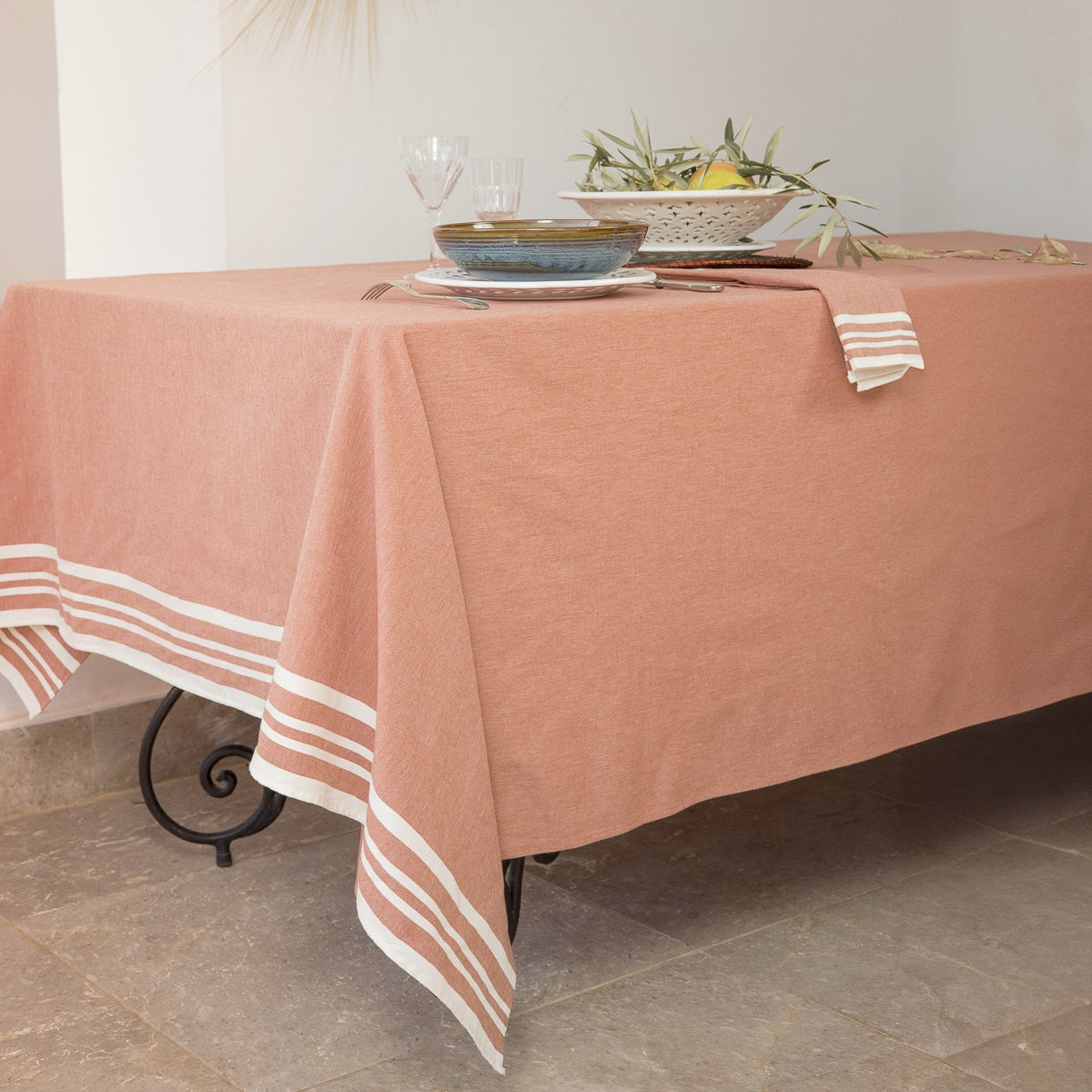 Nappe + 8 serviettes coton 180x350 MAHDIA