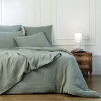 Parure + taies 50x70 gaze de coton céladon CARLA 140x200+1(50x70)