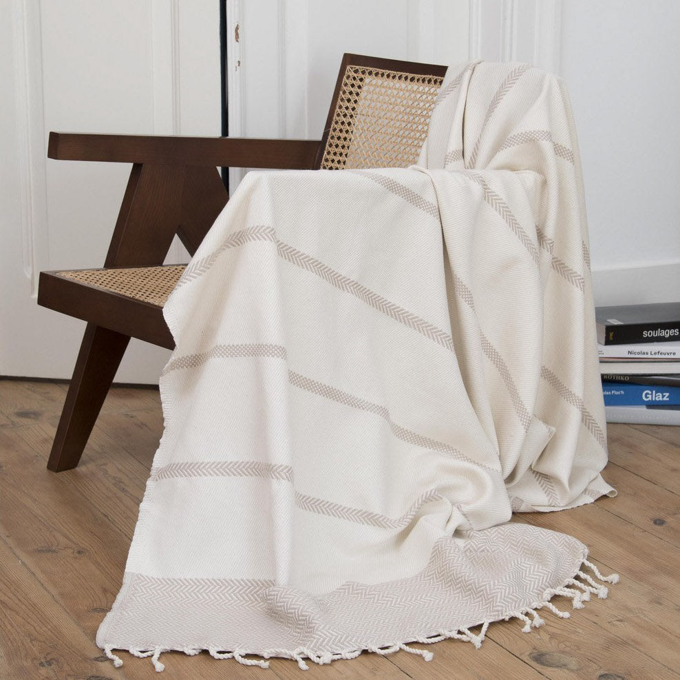 Plaid coton écru LIV    febronie.com