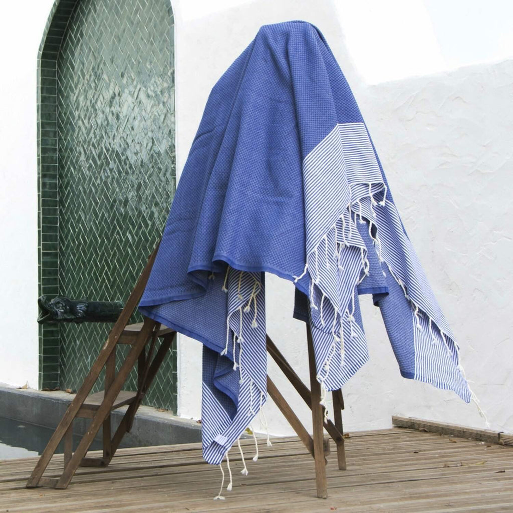 Lot de 2 foutas XXL coton 200x200 ERICEIRA - bleu grec