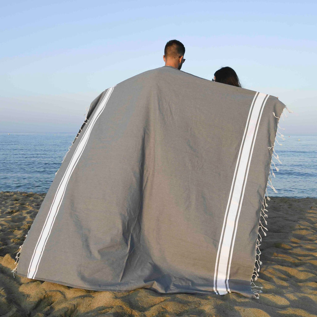 Lot de 2 foutas XXL coton 200x200 MALIBU - gris moyen