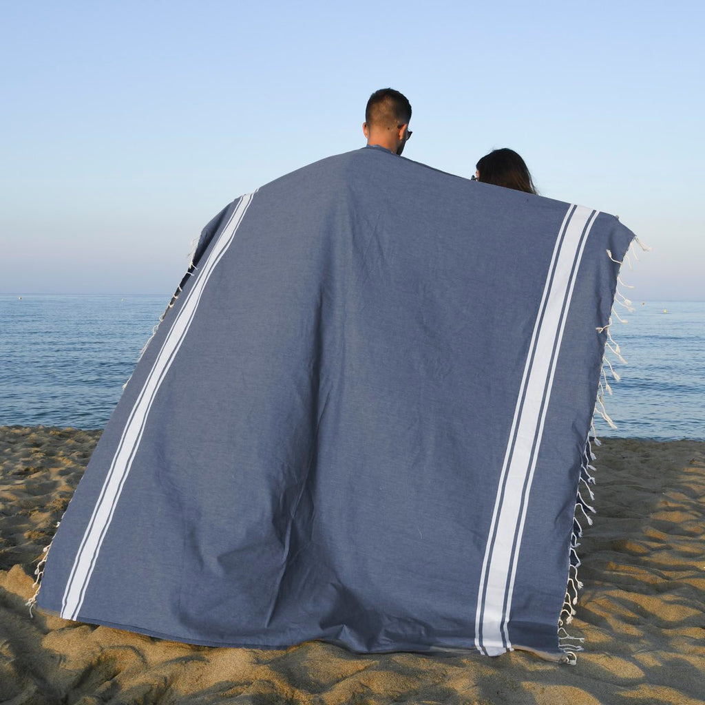 Lot de 2 foutas XXL coton 200x200 MALIBU - bleu jean
