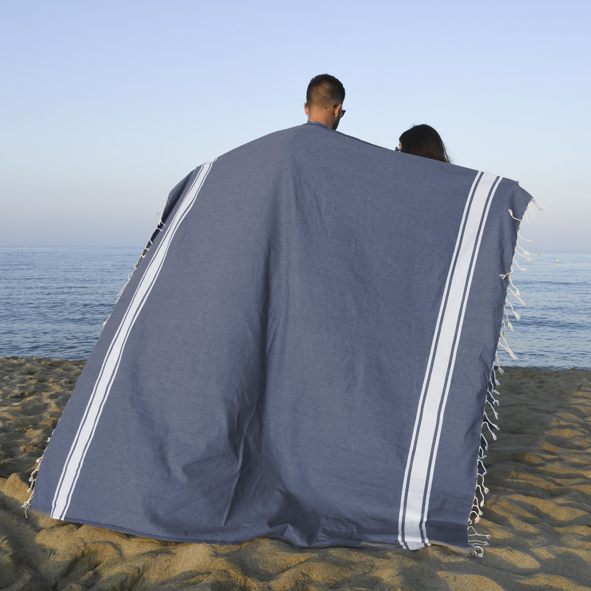 Lot de 2 foutas XXL coton 200x200 MALIBU - bleu jean
