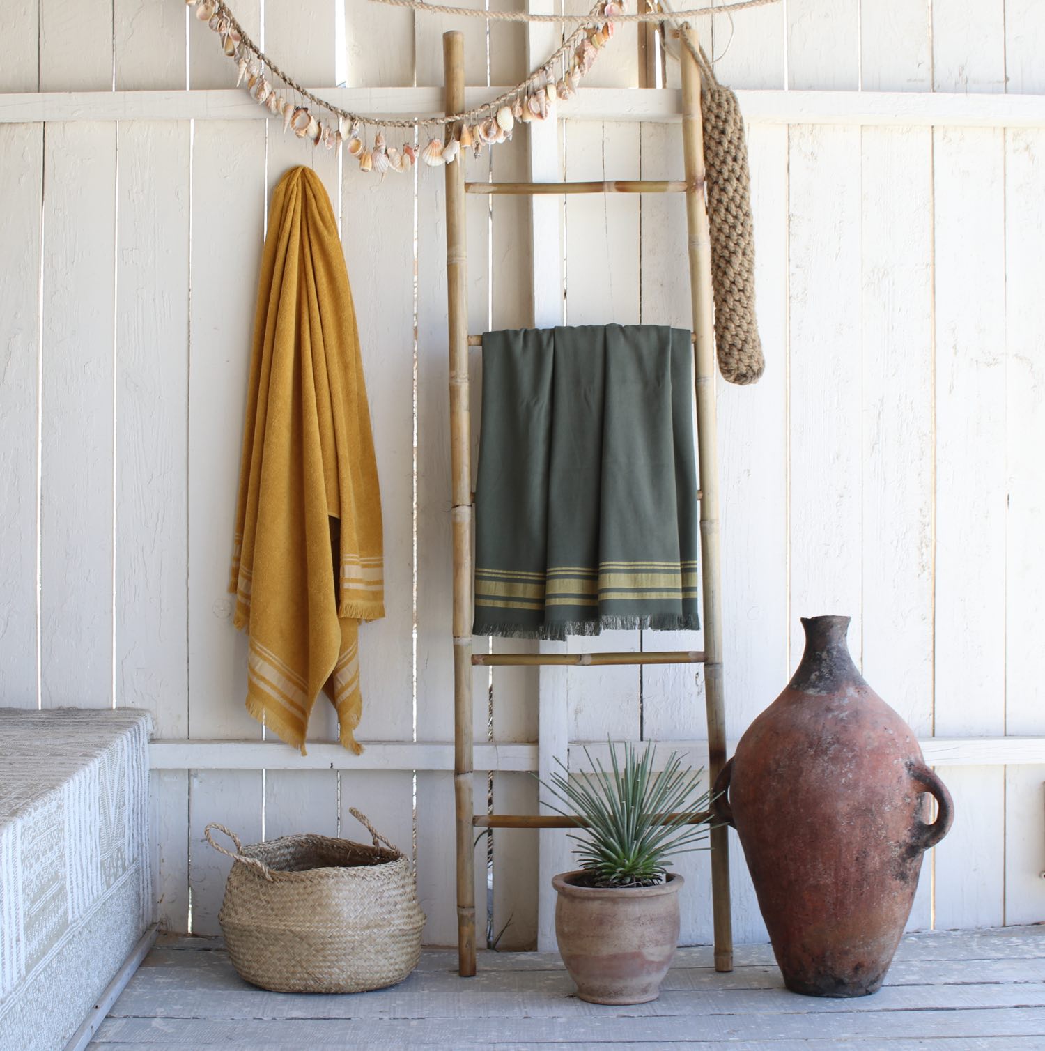 Fouta éponge coton vert kaki 100x180 FARO    febronie.com