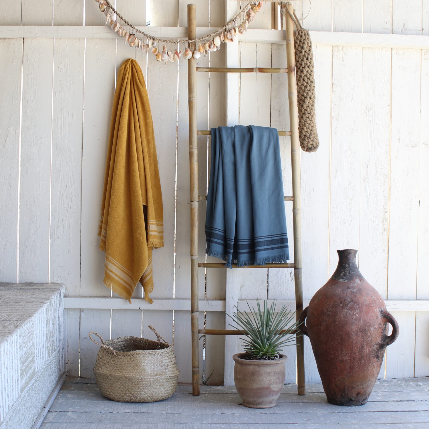 Fouta éponge coton bleu orage 100x180 FARO    febronie.com