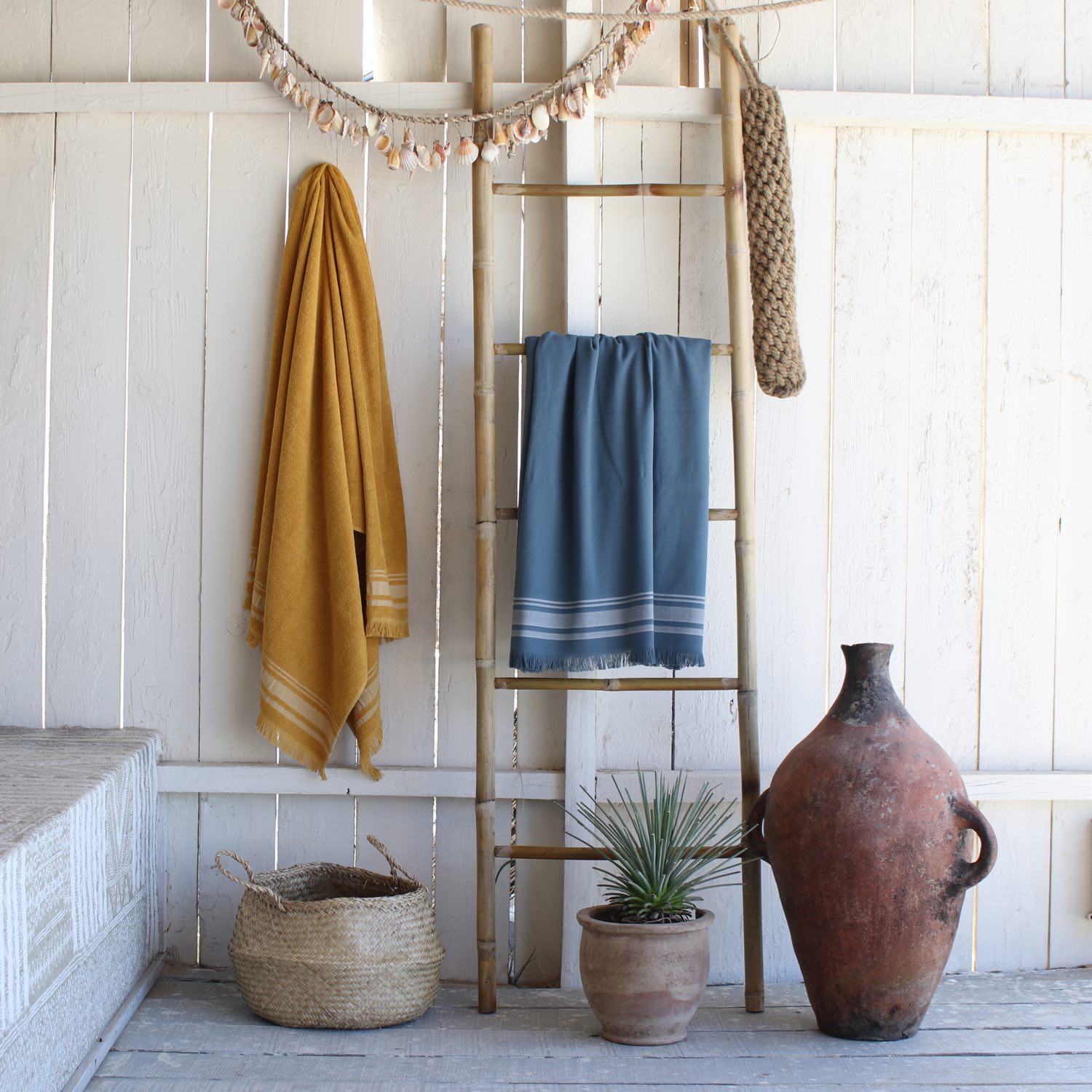 Fouta éponge coton bleu orage 100x180 FARO    febronie.com