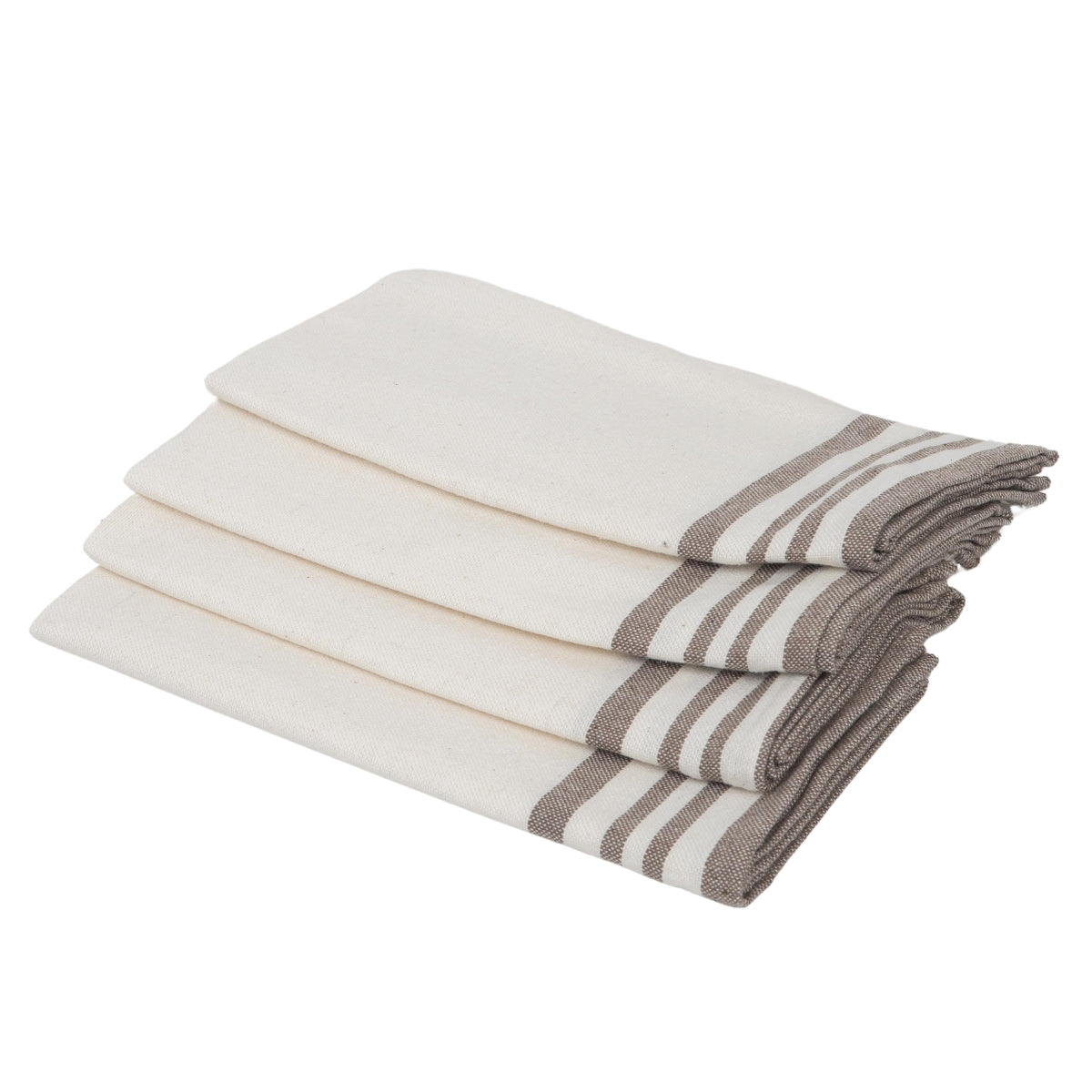 Serviette de table (x4) coton 45x45 MAHDIA - blanc / taupe