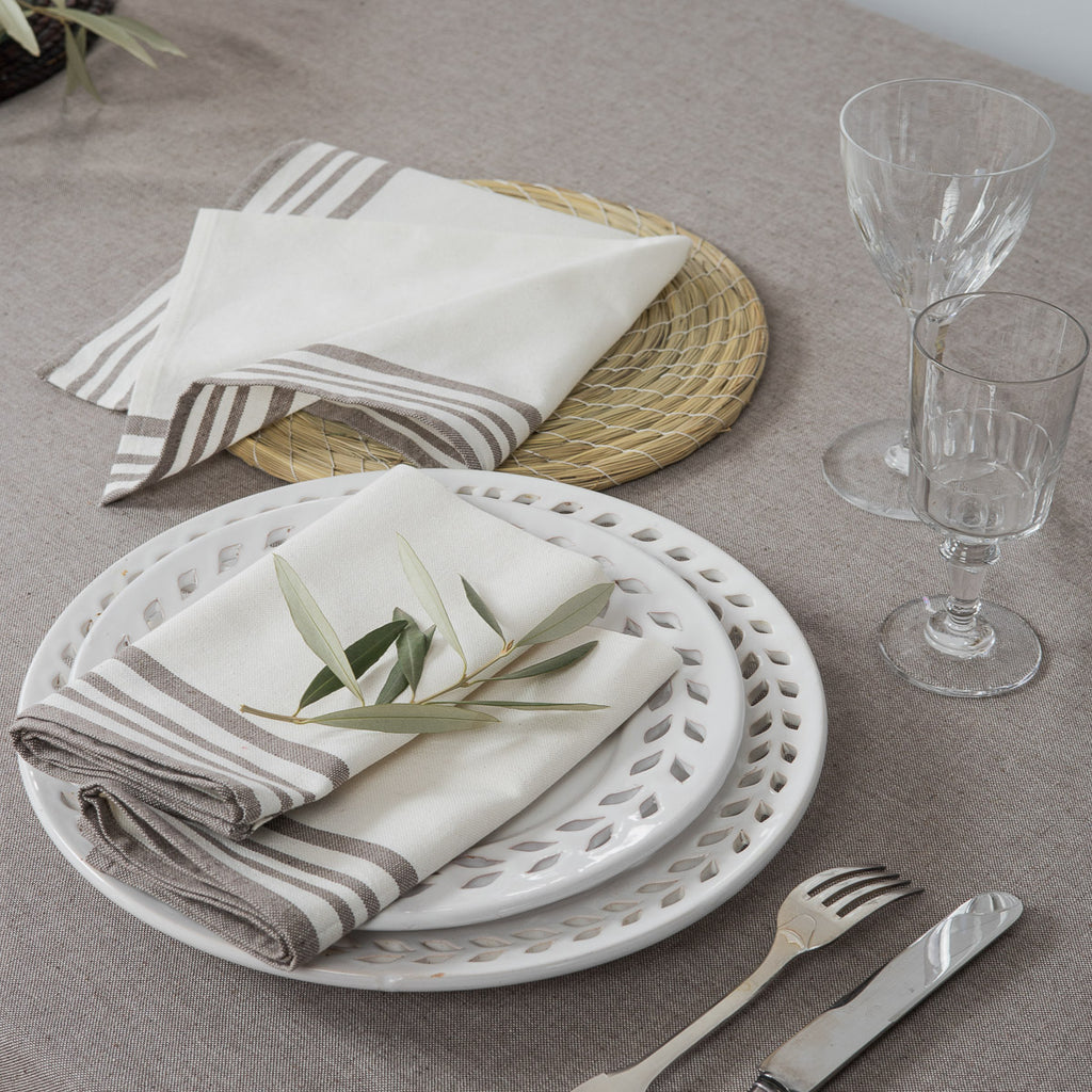 Serviette de table (x4) coton 45x45 MAHDIA - blanc / taupe