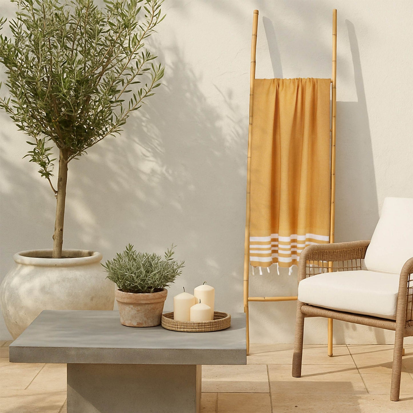 Fouta coton 100x200 NEWPORT jaune moutarde