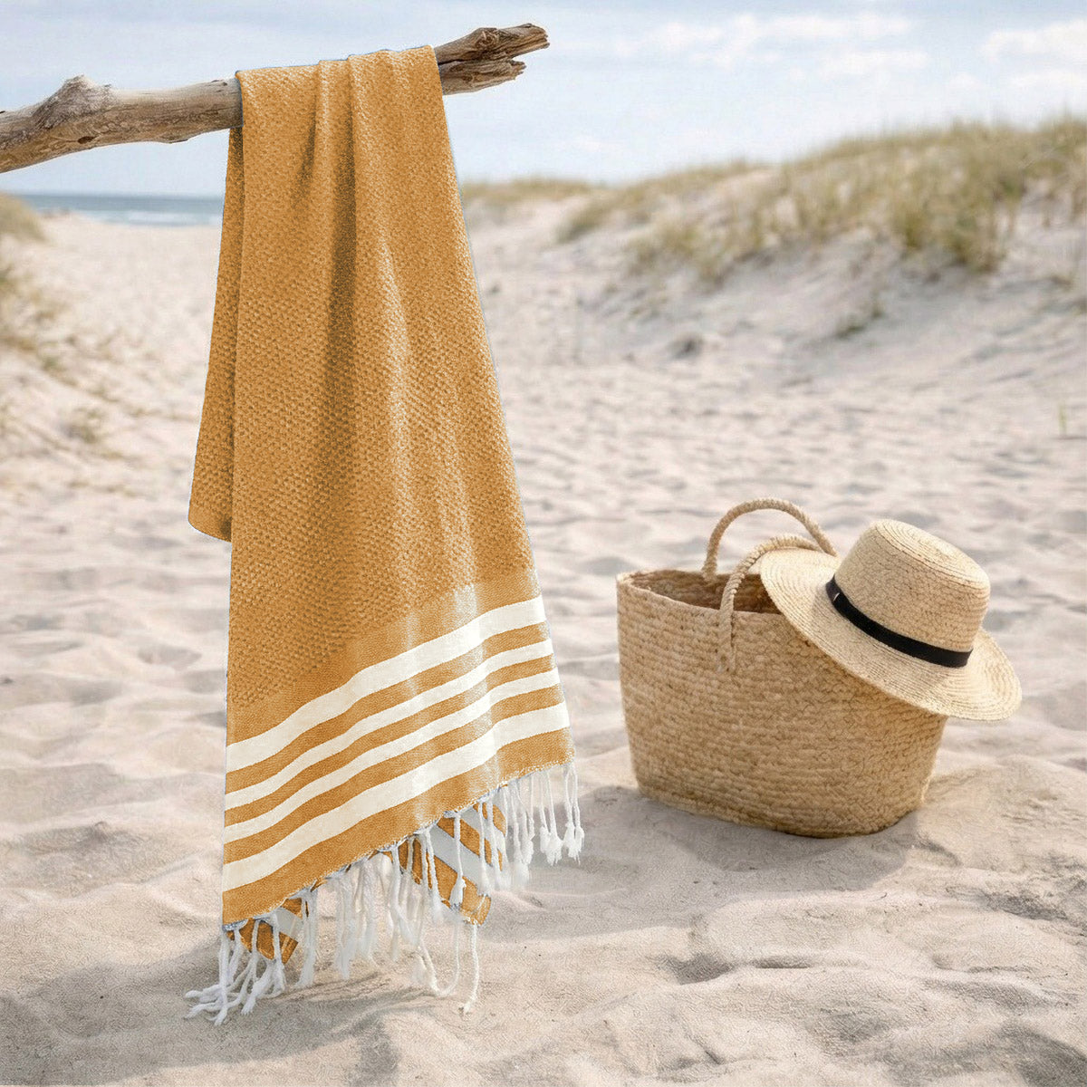 Fouta coton 100x200 NEWPORT jaune moutarde
