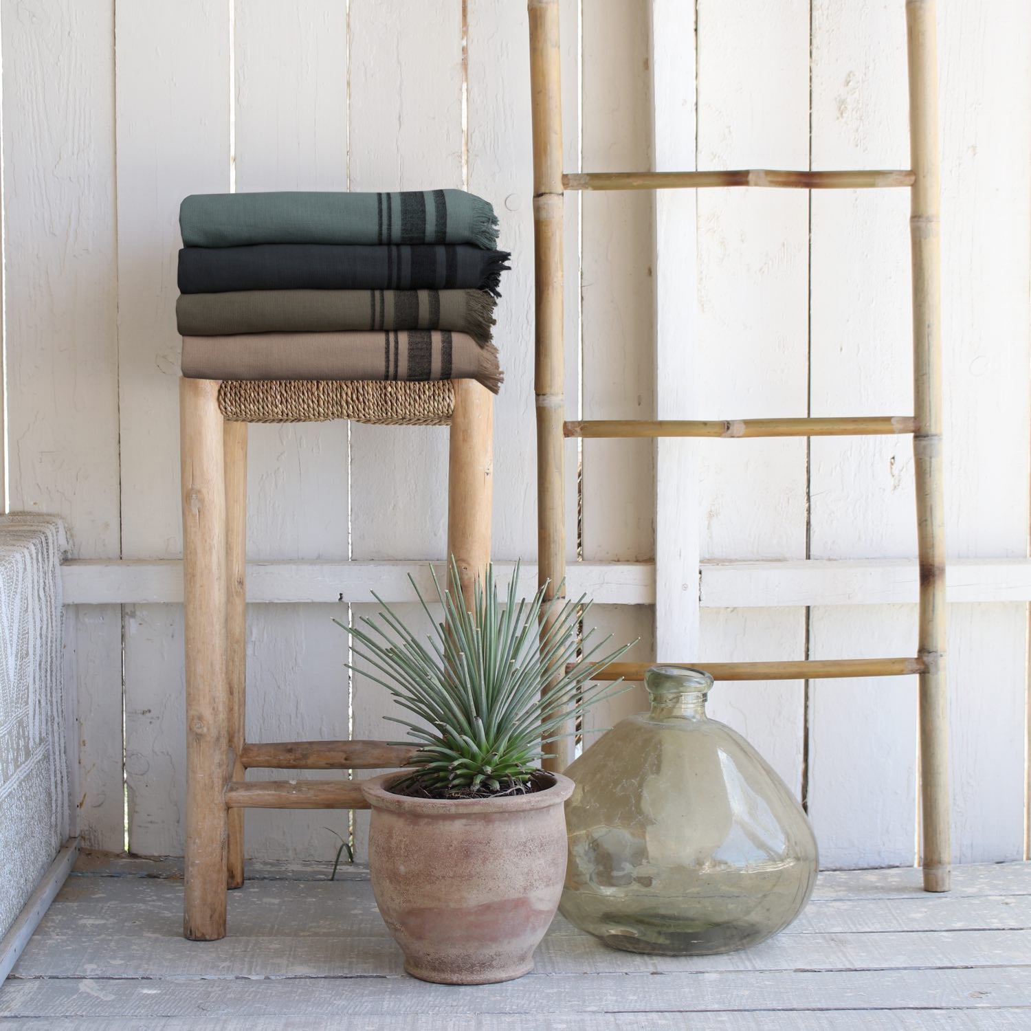 Fouta éponge XXL coton vert lichen 200x180 FARO    febronie.com