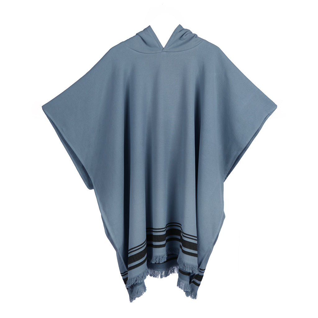 Poncho éponge coton bleu orage / noir FARO - 100x88 cm