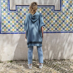 Poncho éponge coton bleu orage / noir FARO - 100x88 cm