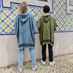 Poncho éponge coton bleu orage / noir FARO - 100x88 cm