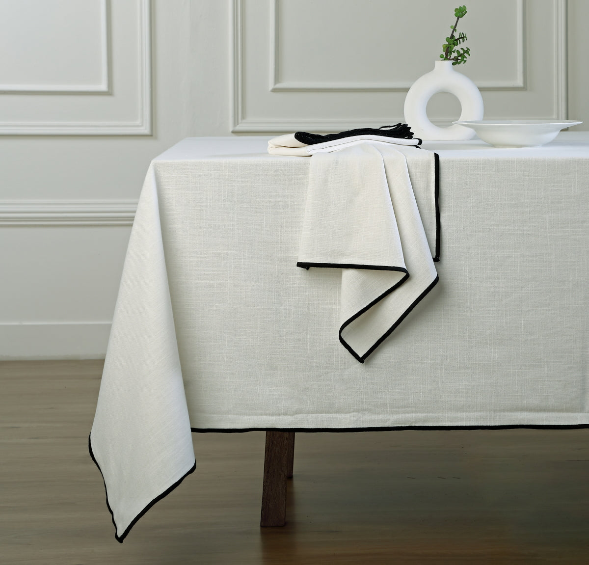 Nappe lin lavé 150x300 ERNEST - blanc / noir - febronie.com