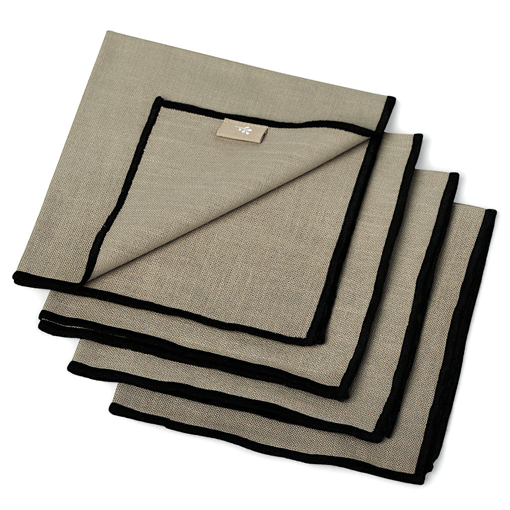 Nappe lin lavé 150x300 ERNEST - naturel / noir