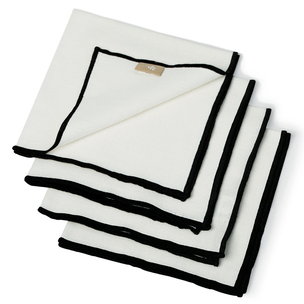 Serviette de table (x4) lin lavé 45x45 ERNEST - blanc / noir