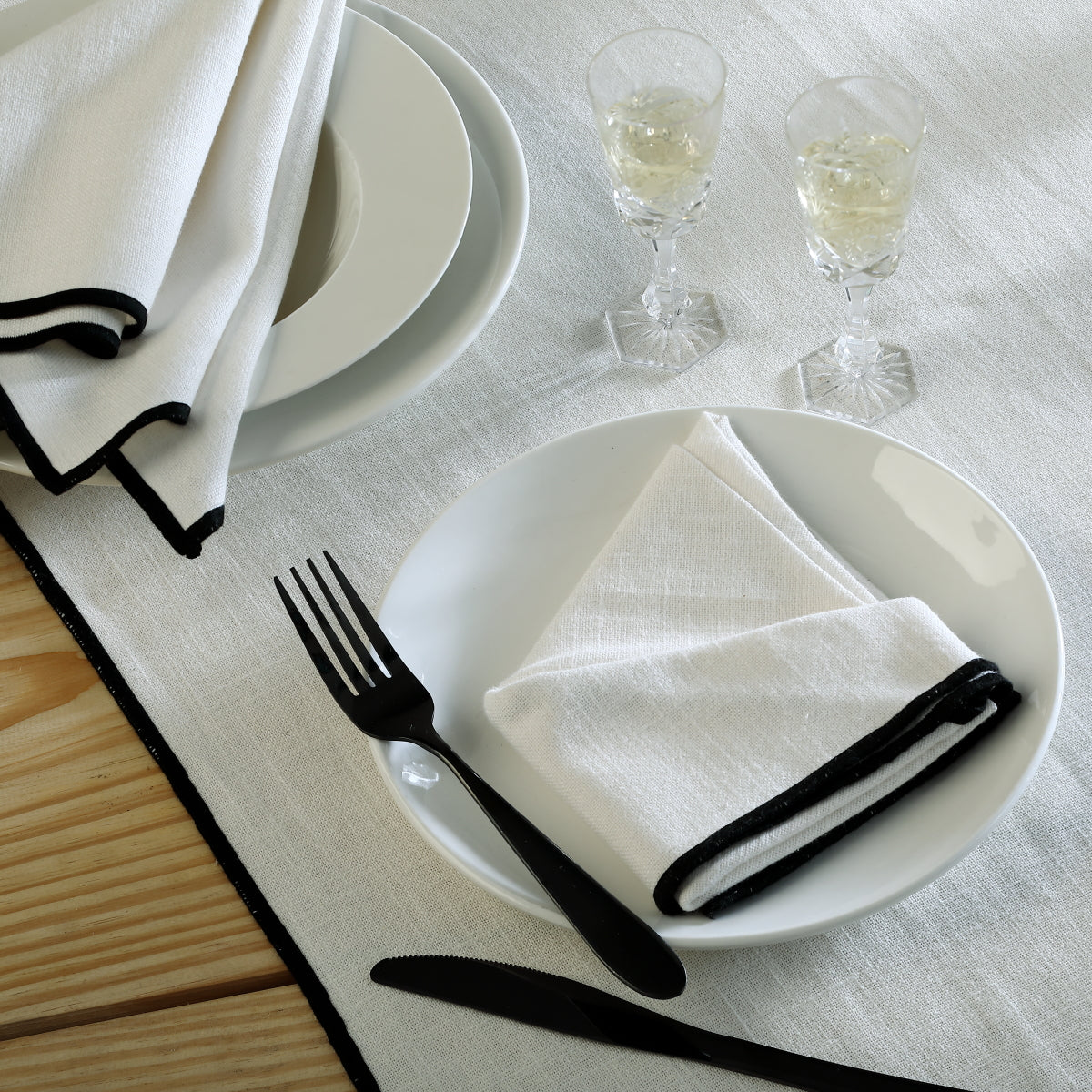 Serviette de table (x4) lin lavé 45x45 ERNEST - blanc / noir