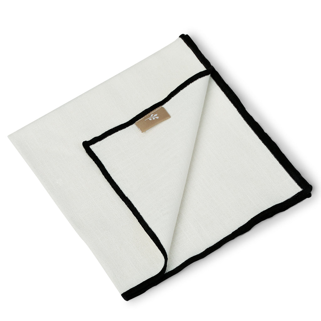 Serviette de table (x4) lin lavé 45x45 ERNEST - blanc / noir