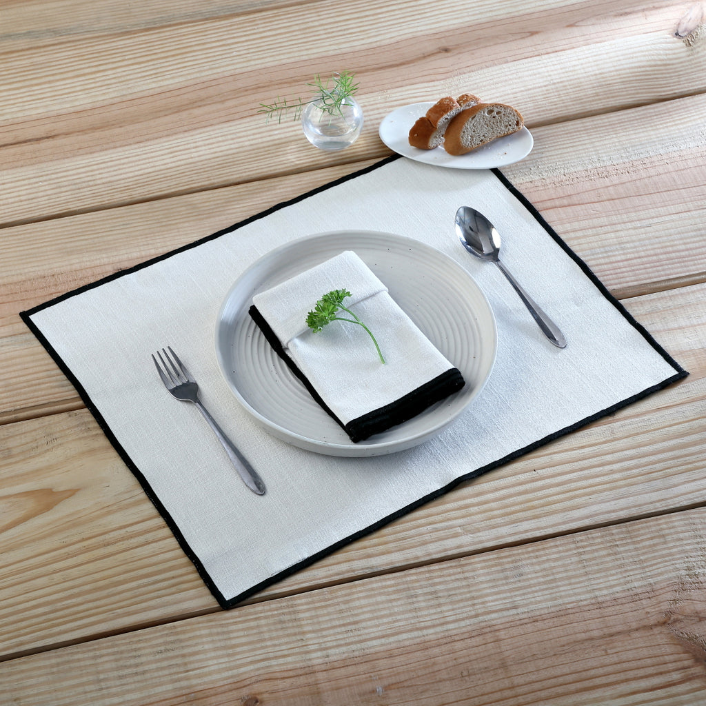 Serviette de table (x4) lin lavé 45x45 ERNEST - blanc / noir