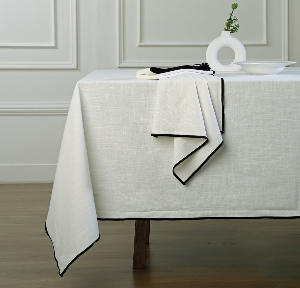 Serviette de table (x4) lin lavé 45x45 ERNEST - blanc / noir