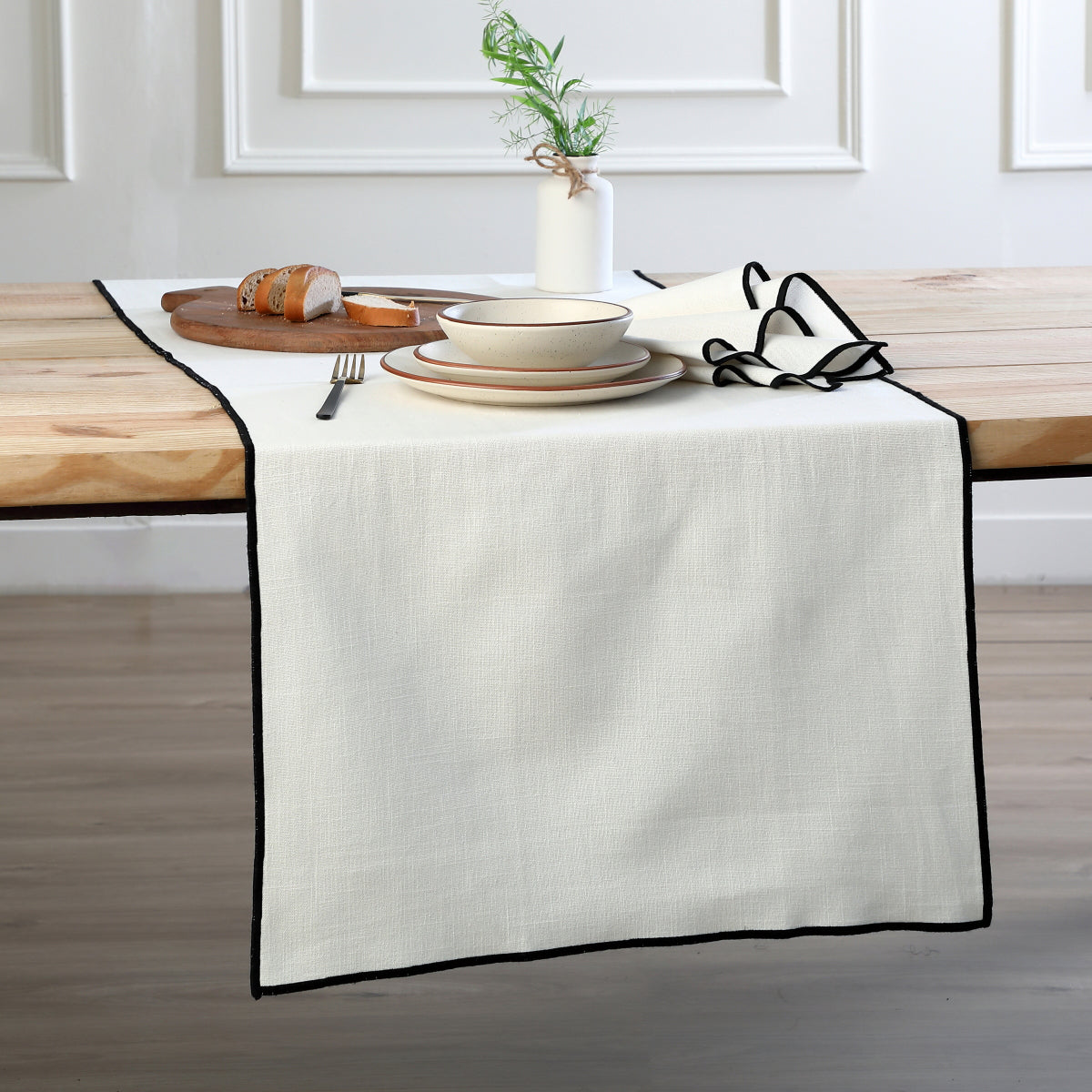 Serviette de table (x4) lin lavé 45x45 ERNEST - blanc / noir