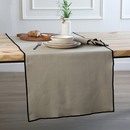 Chemin de table lin lavé 50x150 ERNEST - naturel / noir - febronie.com