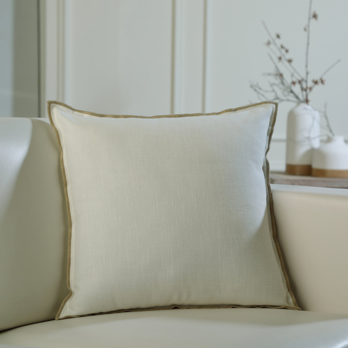 Coussin toile de coton 50x50 JULES - fusain / sable - febronie.com