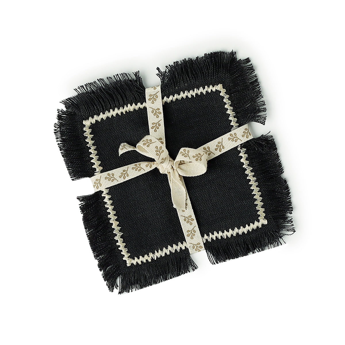 Sous-verres (x4) lin lavé 10x10 GABRIEL - naturel / noir - febronie.com