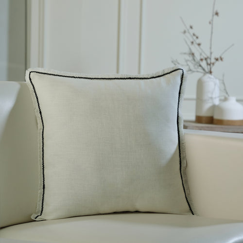 Coussin lin lavé 50x50 GABRIEL - fusain / sable - febronie.com