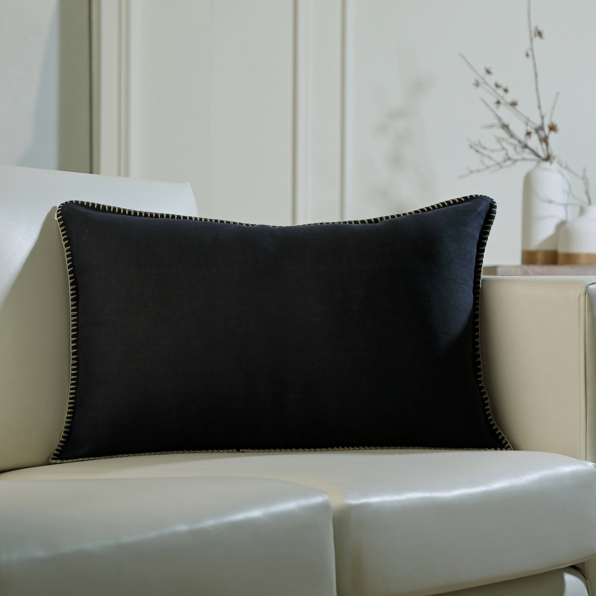 Coussin lin lavé 60x40 MAXIME - fusain / sable - febronie.com
