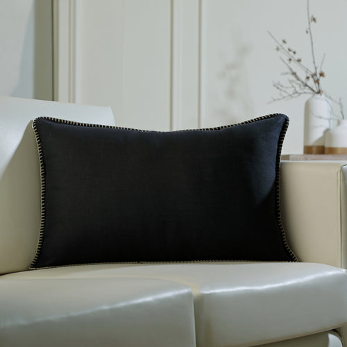 Coussin lin lavé 60x40 MAXIME - fusain / sable - febronie.com
