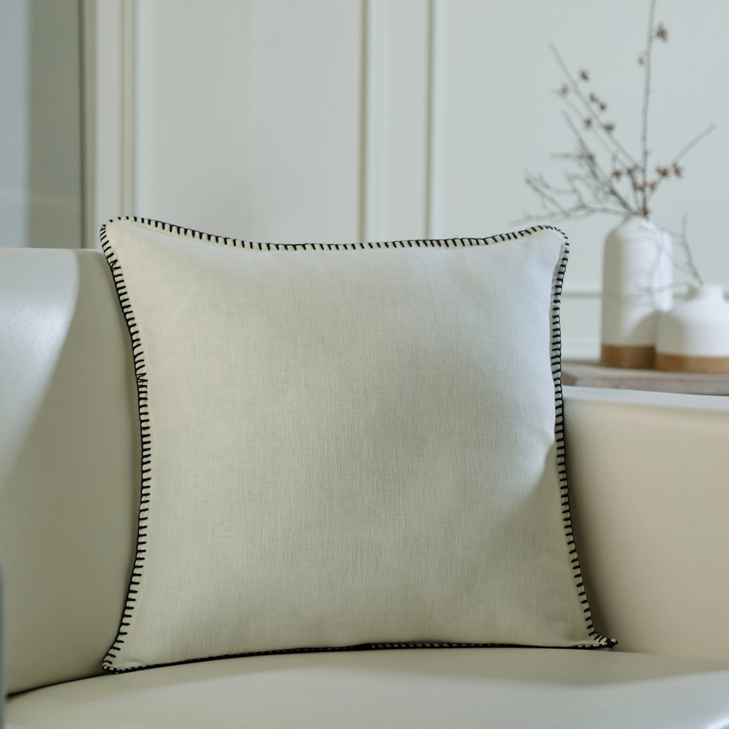 Coussin lin lavé 50x50 MAXIME - fusain / sable - febronie.com