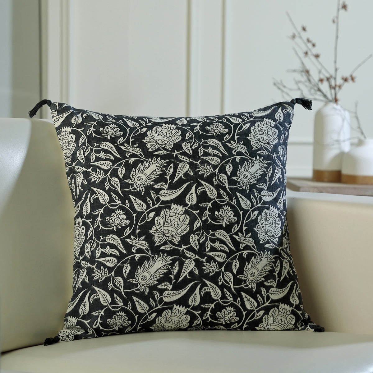 Coussin toile de coton 50x50 NOIDA - fusain - febronie.com