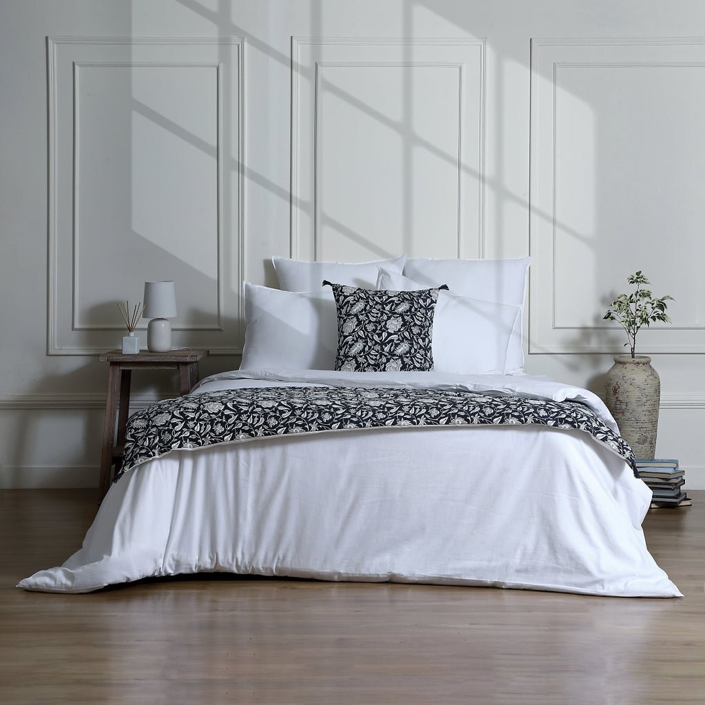 Parure + taies 65x65 percale de coton blanc NINA