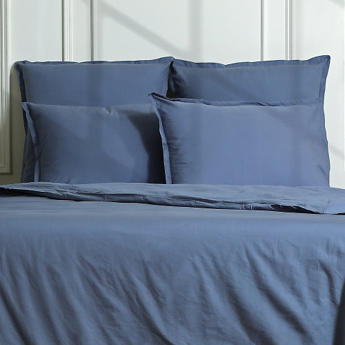 Taie d'oreiller (x2) percale de coton bleu denim NINA