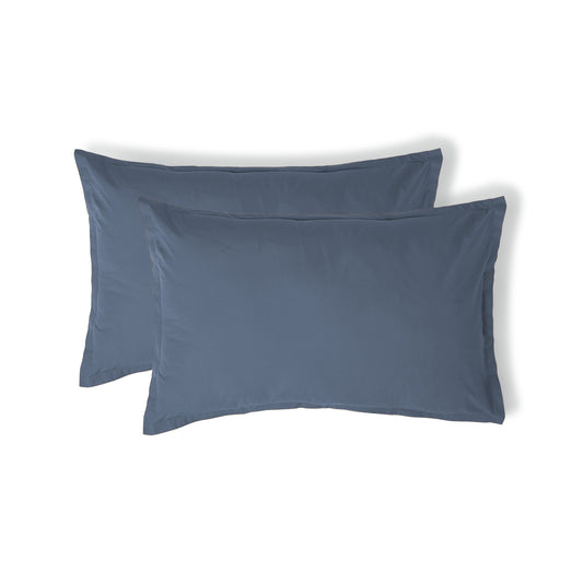 Taie d'oreiller (x2) percale de coton bleu denim NINA