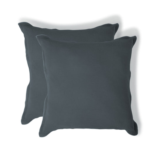 Taie d'oreiller volant plat gaze de coton bleu orage CARLA